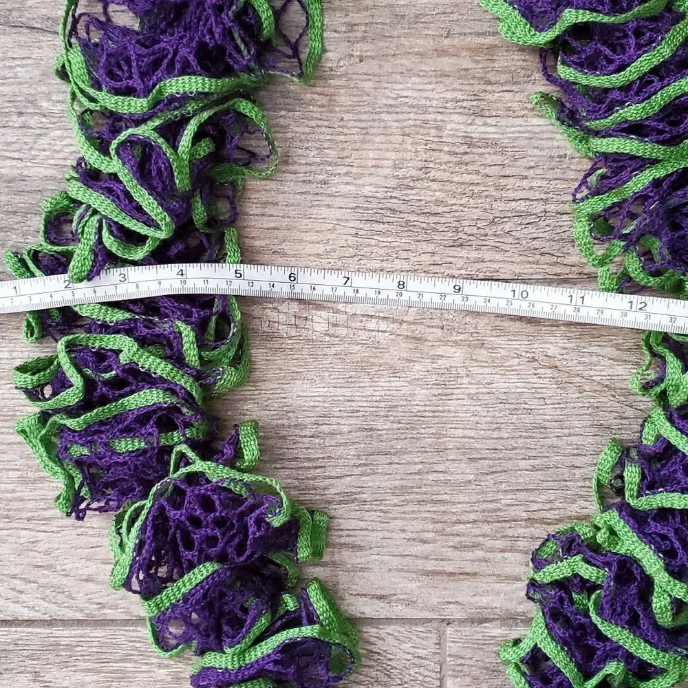 BOGO Scarf Sale - Hand Crafted crochet purple and green ruffle scarf